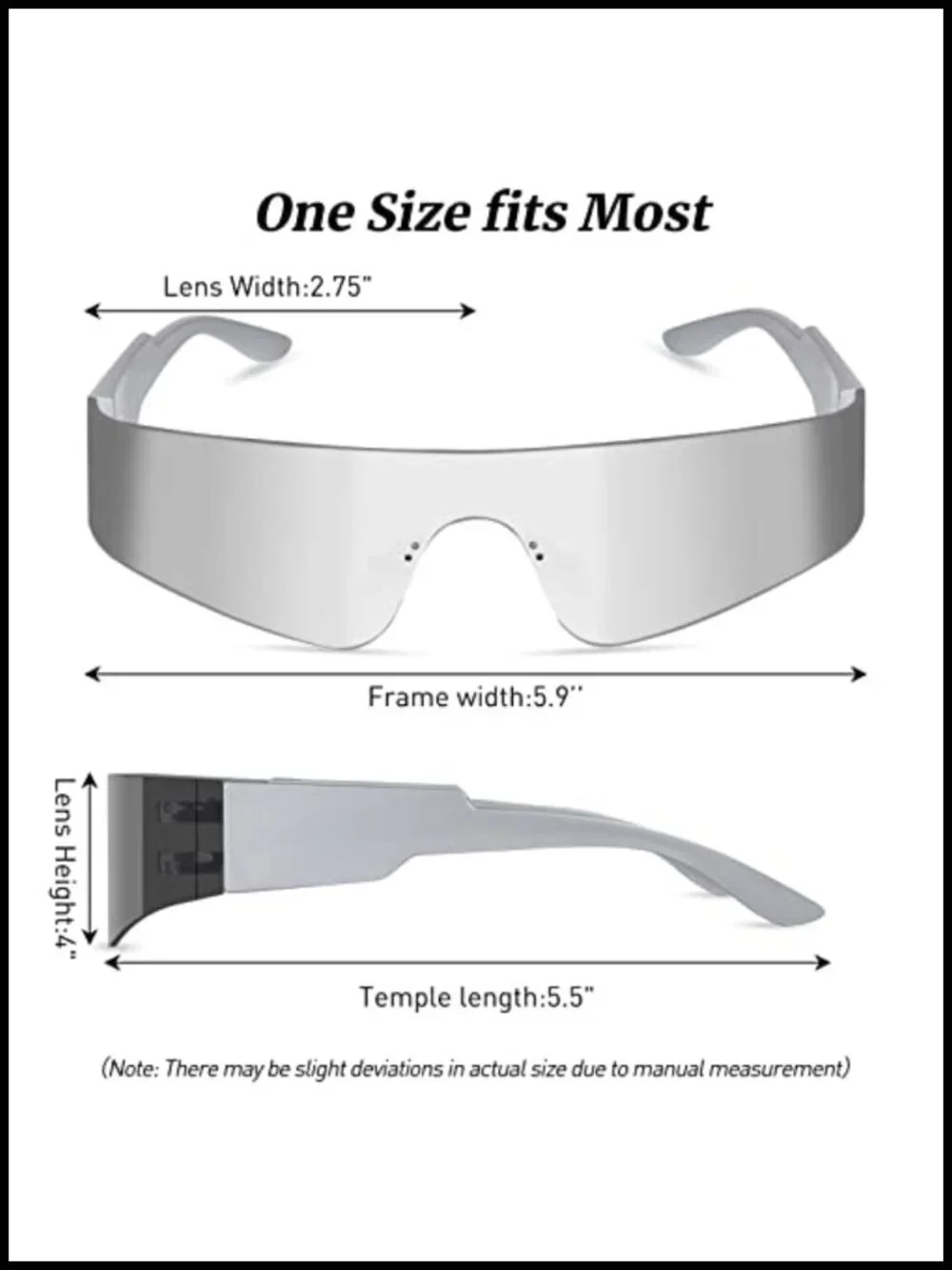 Futuristic Wrap Around Sunglasses Y2K Silver Rimless PC Frame
